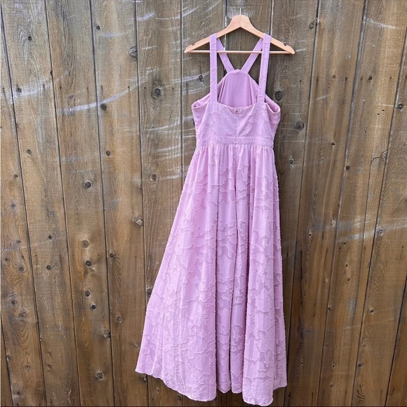 Mauve Pink Halter Floral Chiffon Burnout Jacquard Dress 🌿 - Picture 6 of 10